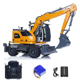 CUT Model 1/14 Remote Control Hydraulic Wheeled Excavator 3Arms LR914 8CH Valve Metal RC Digger Flysky PL18EV Lite Radio RTR