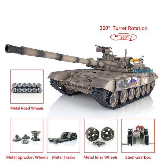 Henglong 1/16 TK7.0 Profession Russia T90 3938 RTR RC Tank with 360 Degrees Turret BB IR Smoke Metal Tracks Sprockets Idlers Road Wheels Gearbox
