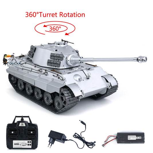 TOUCAN RC HOBBY Henglong 1/16 King Tiger Heavy RC Tank 3888 Metal Remote Control Military Tanks BB Firing 360 Degree Turret Smoke Light Sound