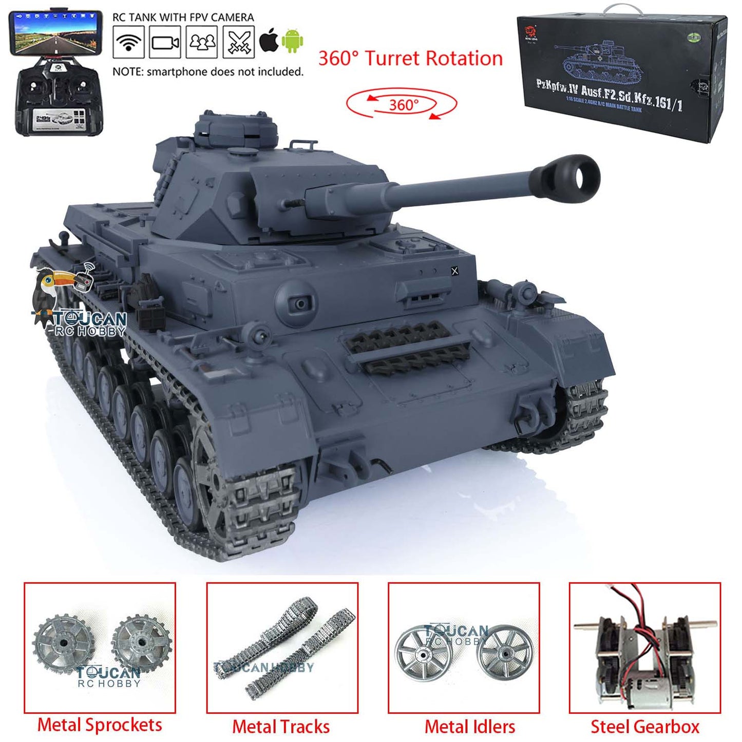 1/16 Maßstab TK7.0 Verbesserter Henglong Panzer IV F2 RTR RC FPV Modellpanzer 3859 360 Turmketten Kettenräder Leiträder Laufräder