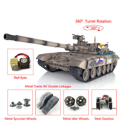 TOUCAN RC HOBBY Henglong 1/16 TK7.0 Promotion Russia T90 RTR RC Tank 3938 with 360 Degrees Turret Red Eyes BB IR Smoke Metal Idlers Sprockets Wheels