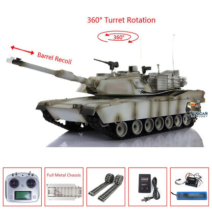 Heng Long 1/16 TK16 Full Metal Chassis RTR RC Tank 3918 M1A2 Abrams with Muzzle Flash Smoke Effects 360 Degrees Turret I6S Radio System
