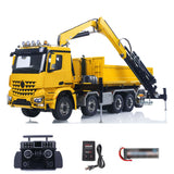 RC 1/14 10x10 Hydraulic Crane Tipper Construction Truck Full Dumper Lorry U-shaped Short Bucket Rear Axle Lifting Steering XELite Radio