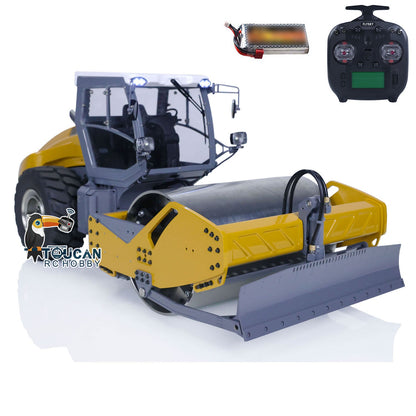 TOUCAN RC HOBBY LESU Aoue H13i 1/14 Metal Hydraulic RC Road Roller A0009 Lock Differential Axles Front Shovel Light Sound System for Backyard Fun