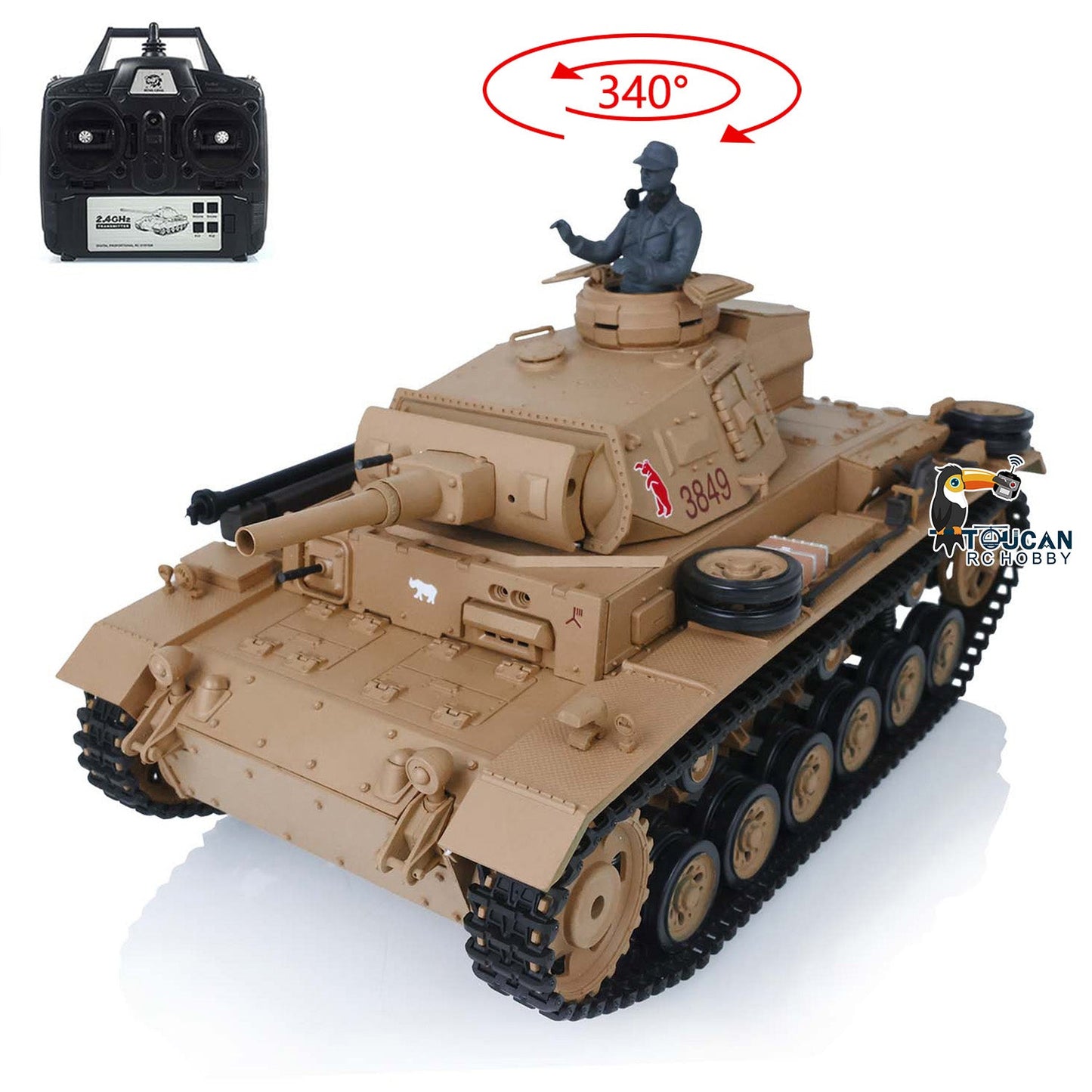 Henglong 1/16 TK7.0 Plastic German Panzer III H RTR RC Tank 3849 Model Smoke Infrared Combat System BB Unit Metal Barrel