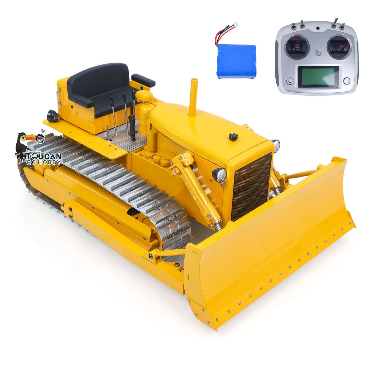 TOUCAN RC HOBBY Fast Free Shipping for EU Metal 1/14 RC Hydraulic Bulldozer D7 Remote Control Dozer Model Engineering Vehicle Flysky Radio Light Sound System Battery