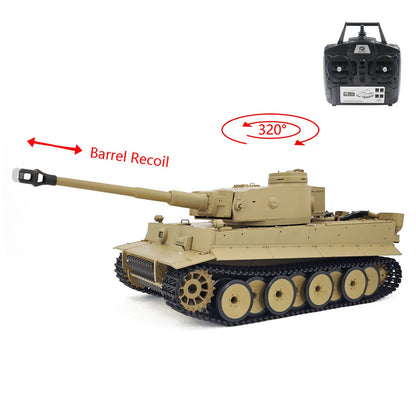 2.4Ghz Henglong 1/16 7.0 Plastic German Tiger I 3818 RTR RC Tank BB IR Barrel Recoil Metal Suspension Arm Gearbox Smoke Special Spray Painting