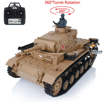Henglong Plastic 1/16 TK7.0 German Panzer III H L RTR RC Tank 3848/3849 360 Degrees Turret Smoke Infrared System BB Unit Sounds Lights Metal Barrel