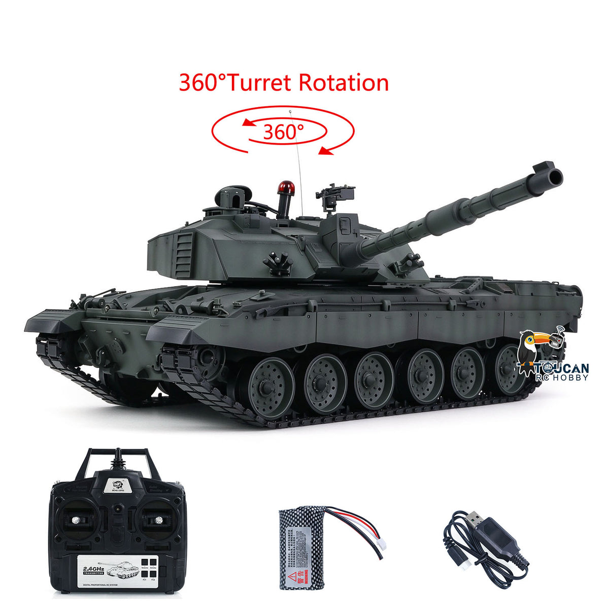 TOUCAN RC HOBBY Henglong 1/16 TK7.0 Professional British Challenger II 3908 RTR RC Tank 360 Degrees Turret BB IR Smoke Metal Tracks Sprockets Idlers Road Wheels Gearbox