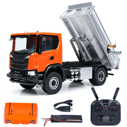 TOUCAN RC HOBBY Double E 1/14 4x4 Electric Lifting RC Dump Truck 500G E022 2Speed RTR Tipper Metal Axle Magnetic High Roof Battery Radio Light