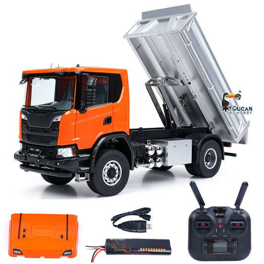 Double E 1/14 4x4 Electric Lifting RC Dump Truck 500G E022 2Speed RTR Tipper Metal Axle Magnetic High Roof Battery Radio Light