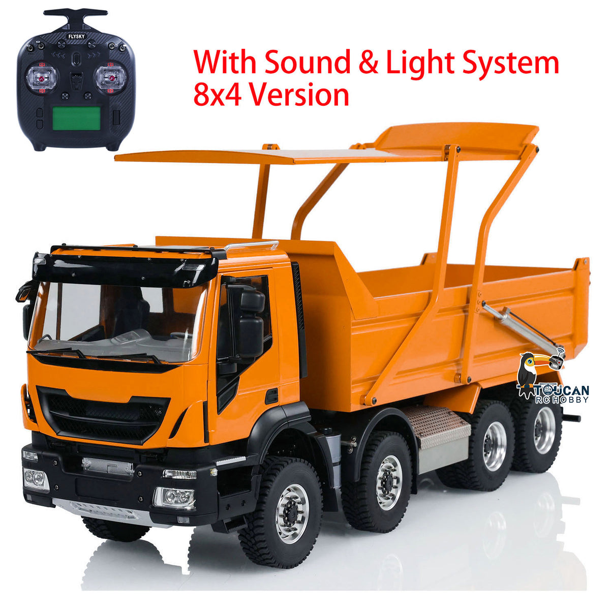 TOUCAN RC HOBBY Metal 1/14 8x4 Hydraulic RC Truck Remote Control Tipper Flip-over Cover Dumper Construction Truck Differential Lock Light Sound System