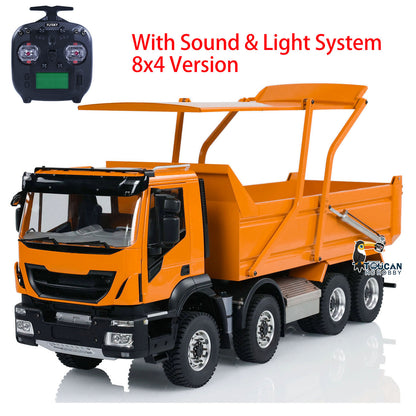 TOUCAN RC HOBBY Metal 1/14 8x4 Hydraulic RC Truck Remote Control Tipper Flip-over Cover Dumper Construction Truck Differential Lock Light Sound System