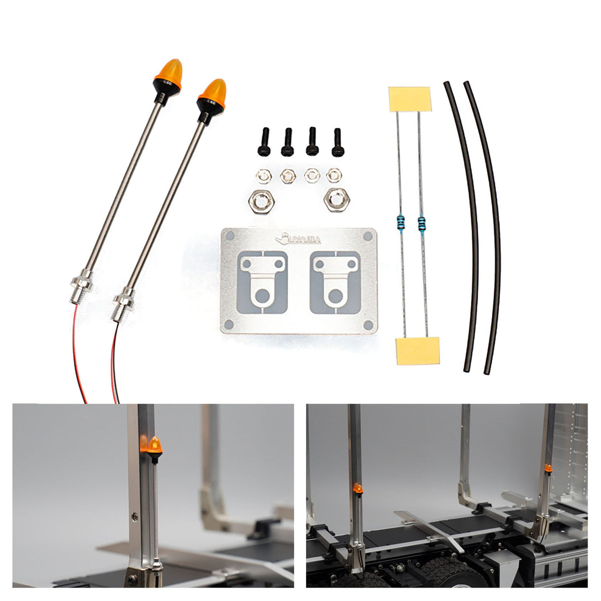1 Paar LED-Kunststoff-Markierungsleuchte, Seitenwarnleuchte, 2,2 V – 3 V, für DIY Tamiya 1/14 RC Traktor-LKW-Modell, Bulldozer, Kipper, Autoteile