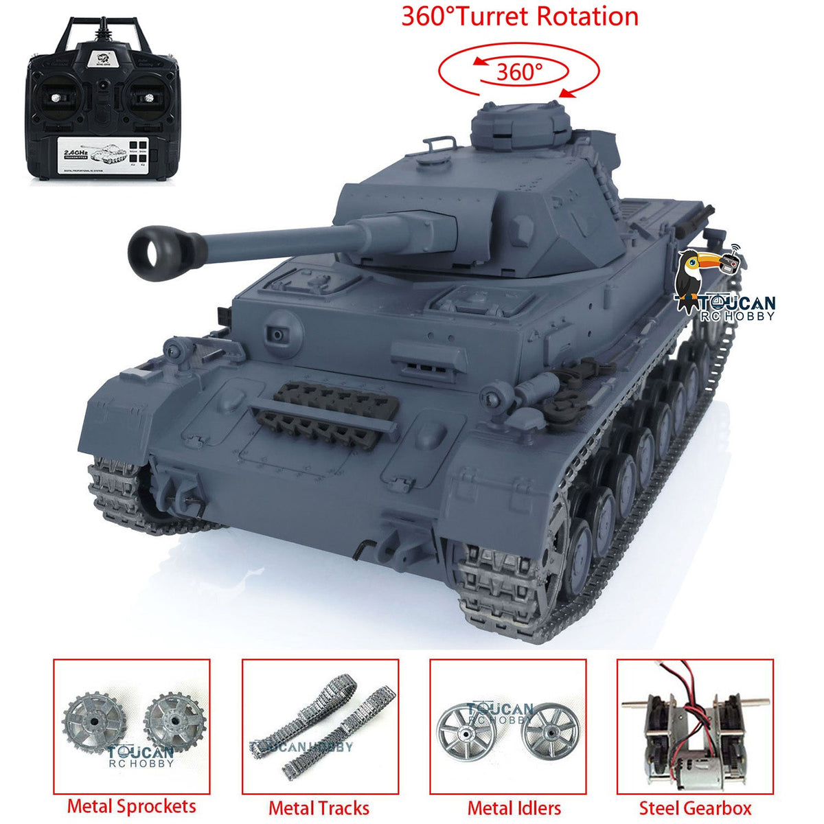 Henglong 1/16 TK7.0 Promotion German Panzer IV F2 3859 RTR RC Tank 360 Degrees Turret Smoke Infrared Combat BB Metal Barrel Tracks Sprockets Idlers Wheels