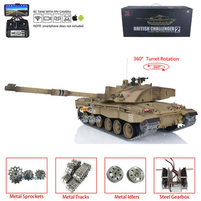 Henglong 1/16 TK7.0 Promotion British Challenger II 3908 RTR RC Tank 360 Degrees Turret BB IR Smoke Sound Light Metal Sprockets Idlers Wheels