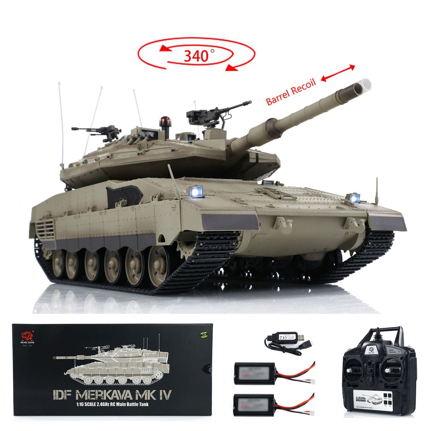 Henglong 1/16 TK7.0 Plastic IDF Merkava IV 3958 RTR RC Tank with Dual Battery Barrel RecoilInfrared Combat BB Smoke Sound Light