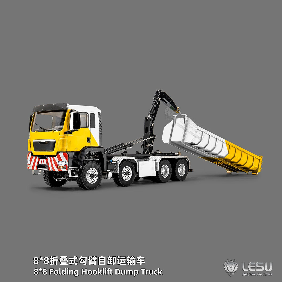 TOUCAN RC HOBBY LIMITED-TIME SALE LESU Z0098 1/14 Metal Hydraulic Roll On Off Dump Truck 8x8 Folding Hooklift Engineering vehicle with 3Speed Gearbox Differential Lock Sound Light