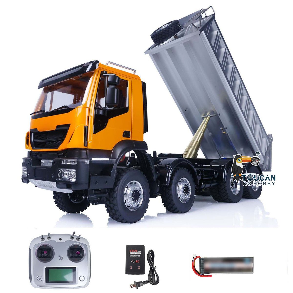 TOUCAN RC HOBBY LESU 1/14 Painted RTR RC Hydraulic Dump Truck 8X8 for Metal Chassis Lock Differential Steering Servo Charger ESC