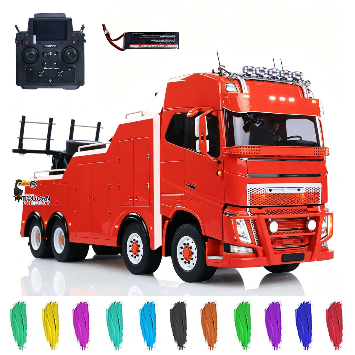 TOUCAN 8X4 Metal 1/14 RC Road Rescue Truck FH16 RTR 2Speed Gearbox Flysky PL18EV Lite Radio Battery Smoke Light Sound System
