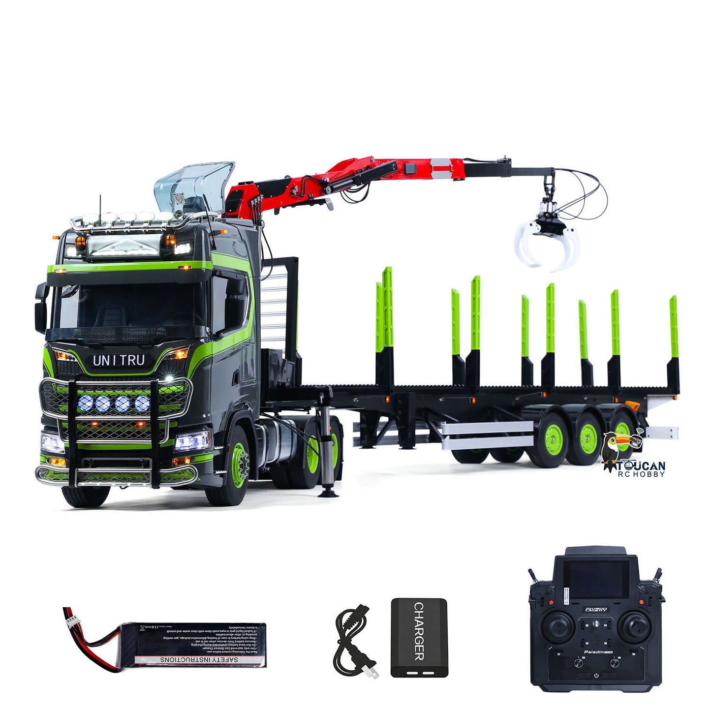 In Stock TOUCAN RC HOBBY Assembled 6X6 Metal Chassis 1/14 RC Tractor Truck 770S Hydraulic Crane Logging Trailer PL18EV Lite