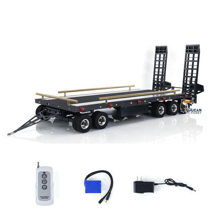 Metall 5 Achsen Vollanhänger für 1/10 1/8 RC Crawler 1/14 1/12 Hydraulisches LKW-Auto mit elektrischem Heckbrett Rücklichter Seitenlichter