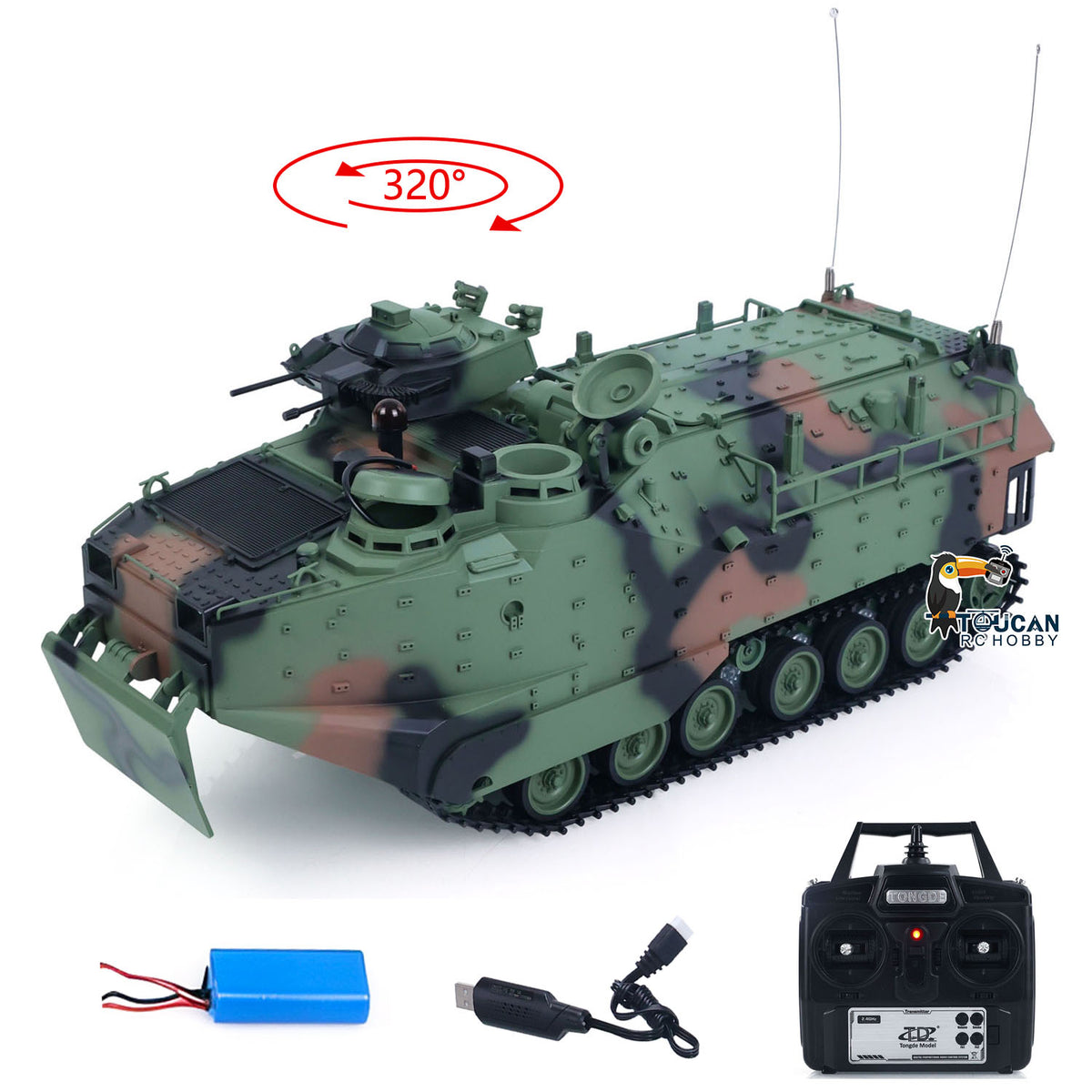 TOUCAN RC HOBBY Tongde 1/16 RC Armored Vehicle TD3.0 Infrared Combat Tanks 320degrees Rotating Gun Underwater Thruster Smoke Sound LED Lights