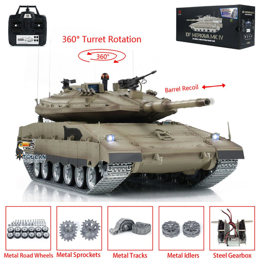 TOUCAN RC HOBBY Henglong 1/16 TK7.0 Professional IDF Merkava MK IV RTR RC Tank 3958 with Barrel Recoil BB IR Smoke Metal Tracks Gearbox Sprockets Idlers Road Wheels