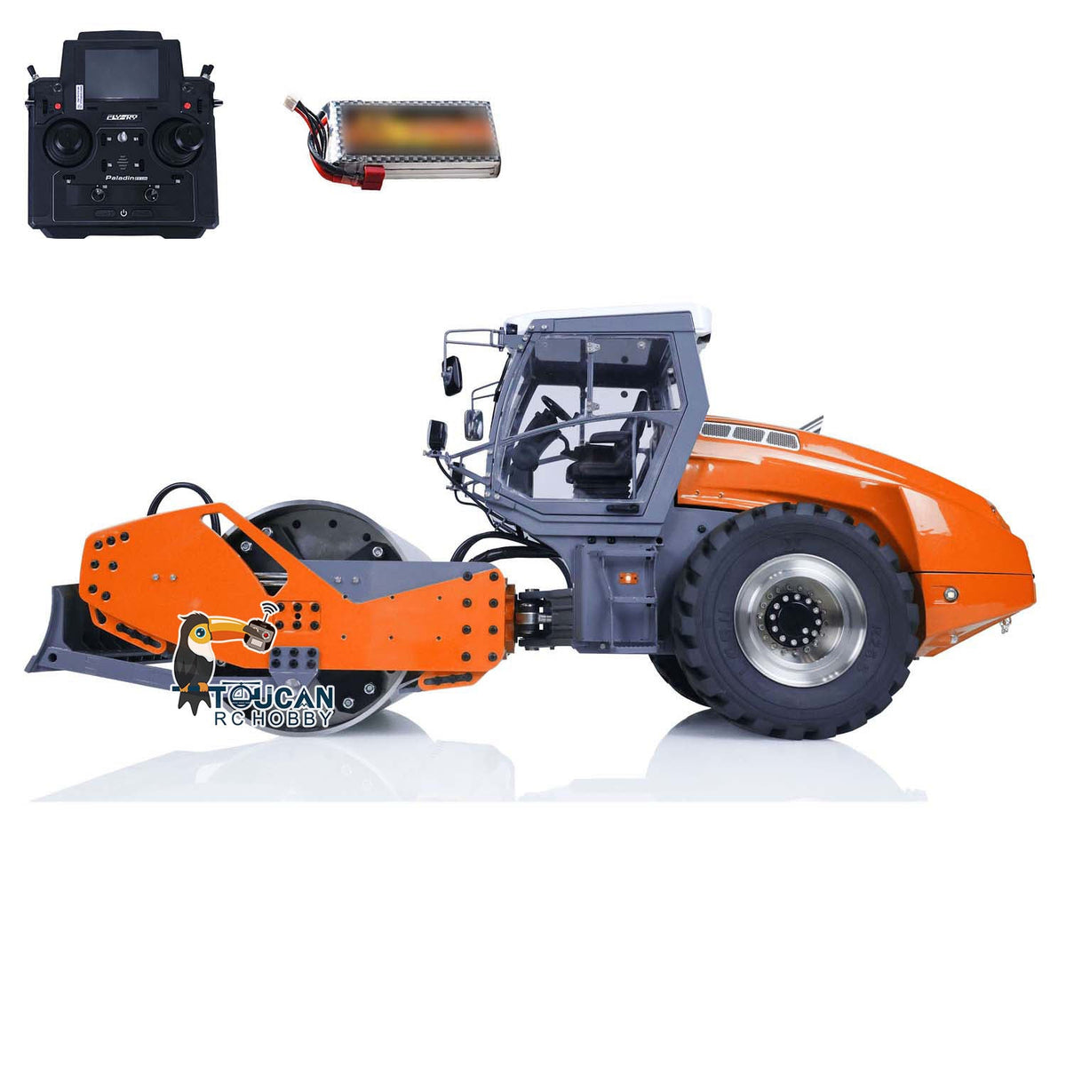 TOUCAN RC HOBBY LESU Aoue H13i 1/14 Metal Hydraulic RC Road Roller A0009 Lock Differential Axles Front Shovel Light Sound System for Backyard Fun