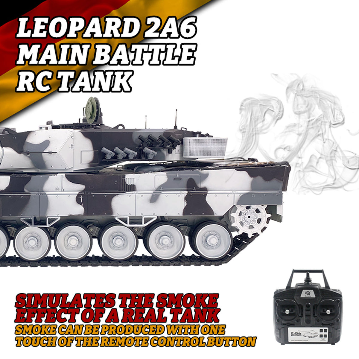 2.4G Henglong 1/16 7.0 Leopard2A6 RC Tank 3889 Metal Gearbox Suspension Bars BB IR Barrel Recoil Sound Smoking Light Battery