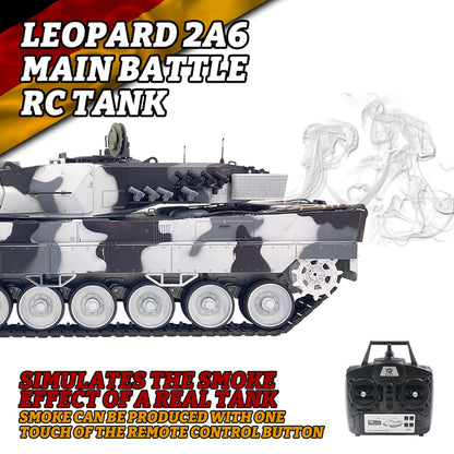 2.4G Henglong 1/16 7.0 Leopard2A6 RC Tank 3889 Metal Gearbox Suspension Bars BB IR Barrel Recoil Sound Smoking Light Battery