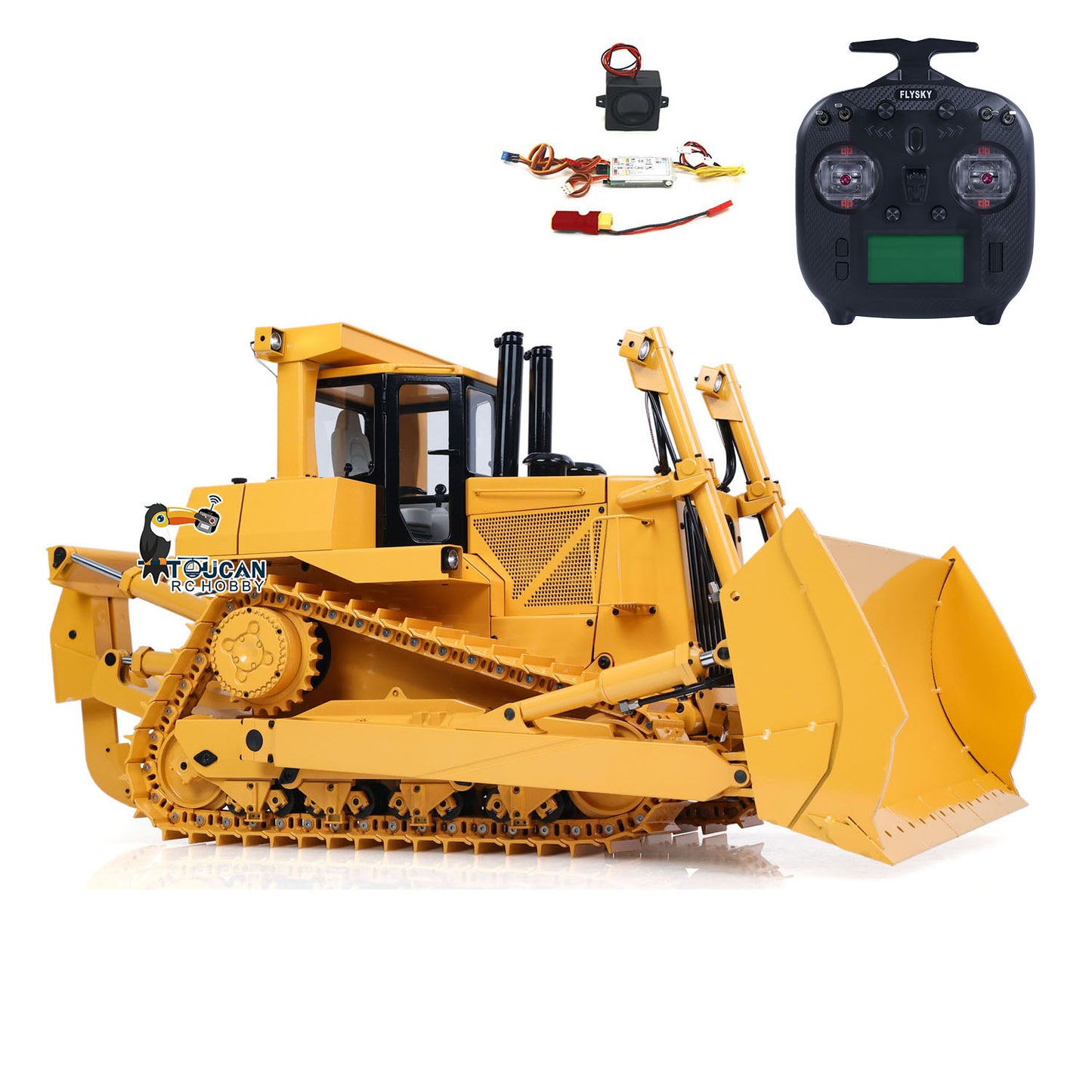 RC-Hydraulik-Bulldozer DXR2 aus Metall im Maßstab 1/14, ferngesteuertes Bulldozer-Modell mit neuem Soundmodul, Motor, ESC, Servo, Lichtsystem