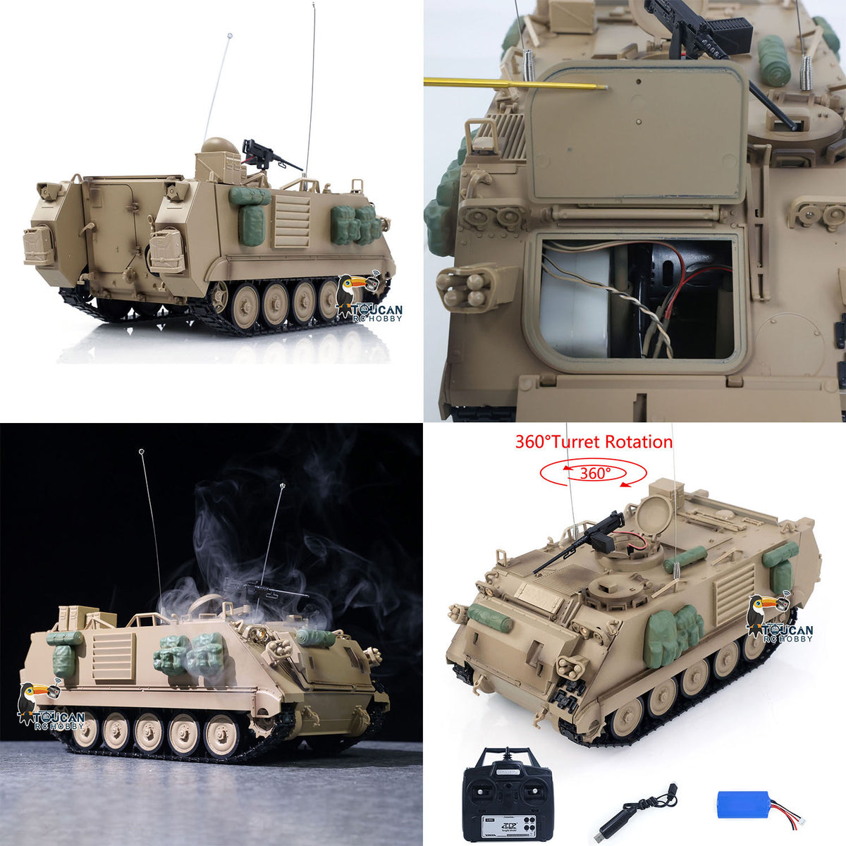 TOUCAN RC HOBBY Fast Free Shipping Tongde 1/16 RC Military Tank M2412-C M113A2 APC Turret Rotation 360 Degree Infrared LED Light Sound System Remote Control Electric Toy Model