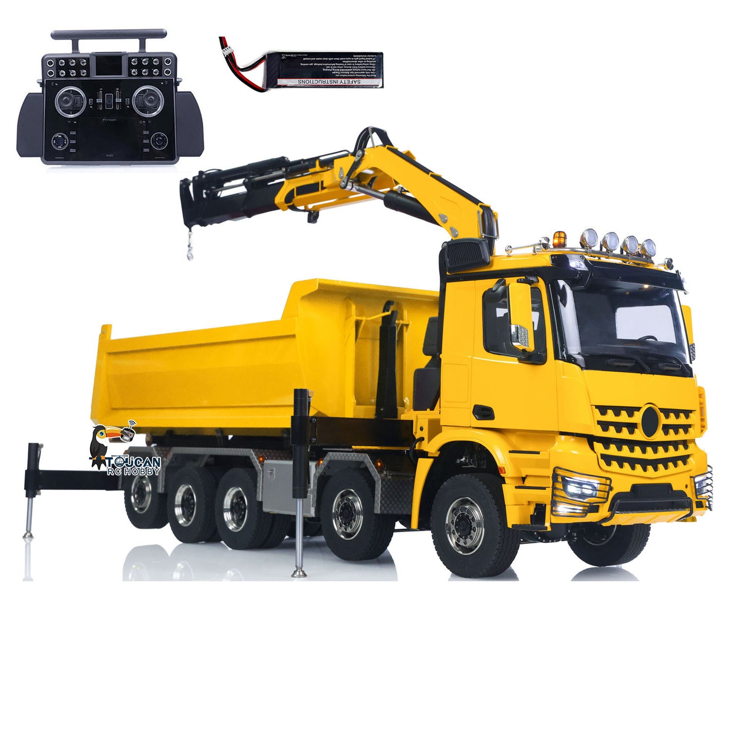 Toucanhobby 10x10 1/14 Metal RC Hydraulic Crane Dumper Truck 3-Speed Transmission Rear Axle Steering 9-Channel Reversing Valve for Indoor Play