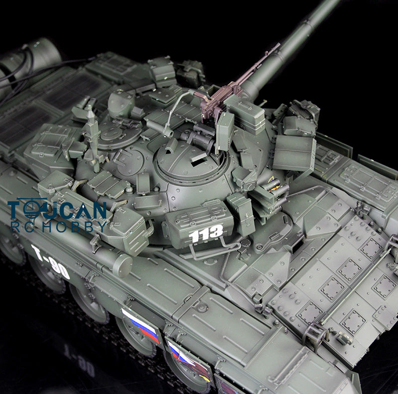 Umgerüsteter Henglong 1/16 ferngesteuerter TK7.1 RTR 3938 T90 Panzer mit Metallchassisketten, 360-Grad-Turm, BB IR, Oberrumpf aus Kunststoff
