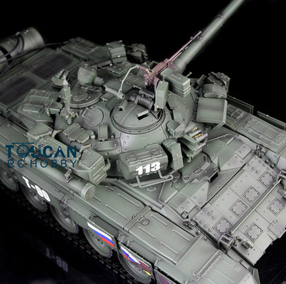 Umgerüsteter Henglong 1/16 ferngesteuerter TK7.1 RTR 3938 T90 Panzer mit Metallchassisketten, 360-Grad-Turm, BB IR, Oberrumpf aus Kunststoff