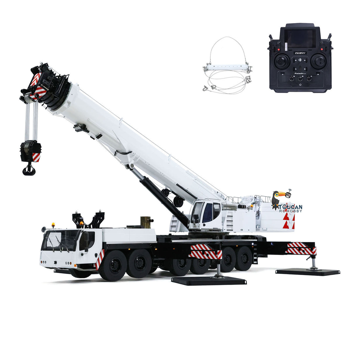 TOUCAN RC HOBBY Eyewhale D1350 1/14 Metal RC Hydraulic Mobile Crane Truck Heavy Machine FlySky PL18EV Remote Controller for Indoor Play