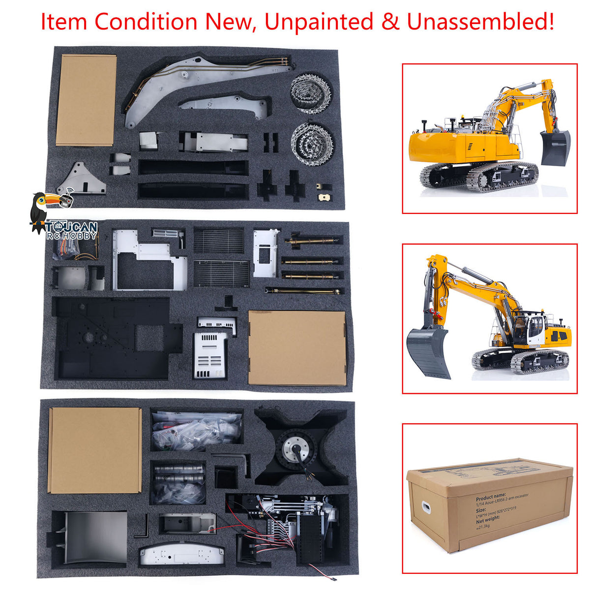 In Stock TOUCAN RC HOBBY Metal LESU 1/14 RC Hydraulic Excavator 2 Arms LR956 Remote Control Digger Model 4MPA Dual Pumps Light 3S Battery PL18EV LITE