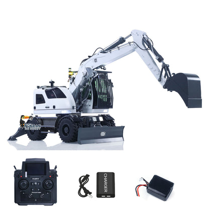 CUT Model LR914 1/14 Metal RC Hydraulic Wheel Excavator RTR 3 Arms 8-Way Valve Digger PL18EV Lite Controller Manual Quick Coupler Light & Sound System Cabin Guard Rail Tail hook for Model Collectors