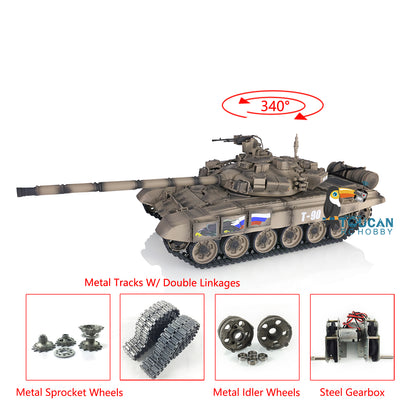 Verbesserter Henglong 1/16 TK7.0 Russischer T90, fahrbereit, funkgesteuerter Panzer, 3938 Metallketten, Kettenräder, Leiträder, Rauchgeräusche