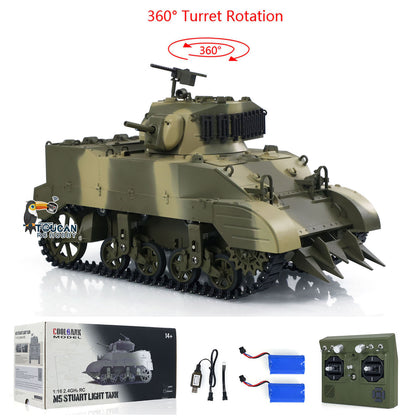 1/16 RC RTR-Panzer US M5A1 Stuart VI, ferngesteuerter leichter Panzer mit 360 Grad drehbarem Funkgerät mit zwei Batterien