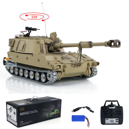 Tongde M109A2 RC-Militärpanzer im Maßstab 1/16, selbstfahrende Haubitze, Metallräder, LED-Leuchten, Rauchgenerator, simulierte Soundeffekte
