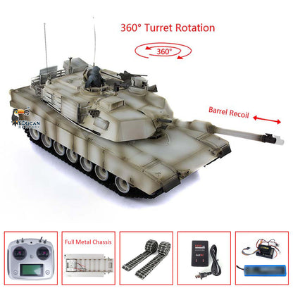 2,4 GHz Heng Long 1/16 Vollmetall-Chassis, fahrbereit, ferngesteuert, IR TK16 Panzer 3918 M1A2 Abrams, offenes Feuer, Rauchen, Blitz, 360