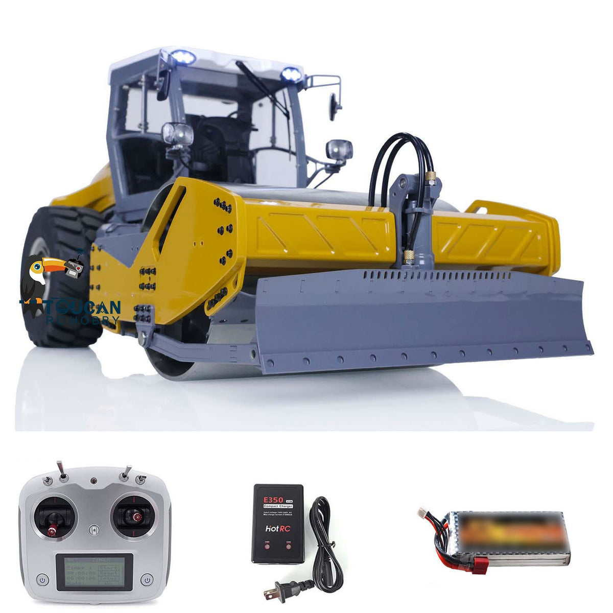 TOUCAN RC HOBBY LESU AOUE H13i 1/14 Metal Hydraulic RC Road Roller FlySky I6S Remote Controller Front Shovel Sound Light System for Backyard Fun