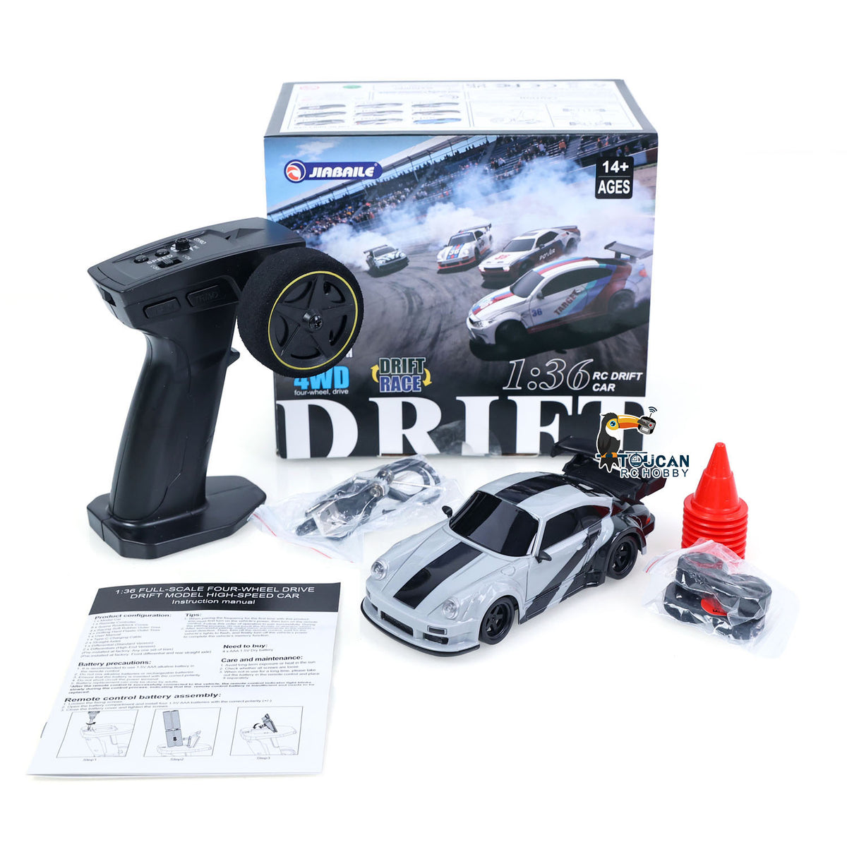 TOUCAN RC HOBBY 25KM/H High Speed 4x4 Plastic JIABAILE 1/36 RC Drift Car 3613 Gyroscope CNC C-hubs Indoor Outdoor Mini Racing Vehicle Battery Radio
