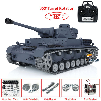 Henglong 1/16 TK7.0 Promotion 3859 German Panzer IV F2 RTR RC Tank IR BB 360 Degrees Turret Smoke Metal Barrel Tracks Sprockets Idlers Road Wheels Gearbox