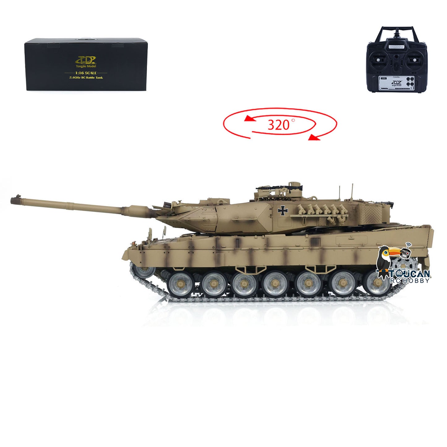 TD 1:16 RC Panzer Deutscher Leopard2A7 Fernbedienung Infrarot und BB Kampfpanzer Elektroauto Metallrad Elektropanzer Laufrückstoß