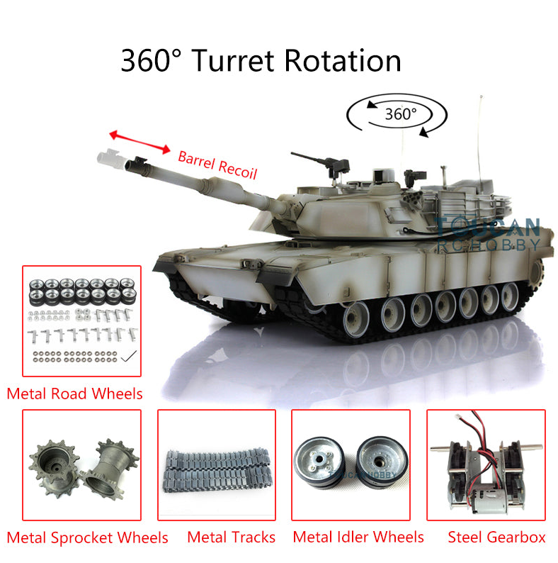 Henglong 1/16 TK7.0 Professional 3918 USA Abrams RTR RC Tank 360 Degrees Turret Barrel Recoil BB IR Smoke Metal Sprockets Idlers Road Wheels