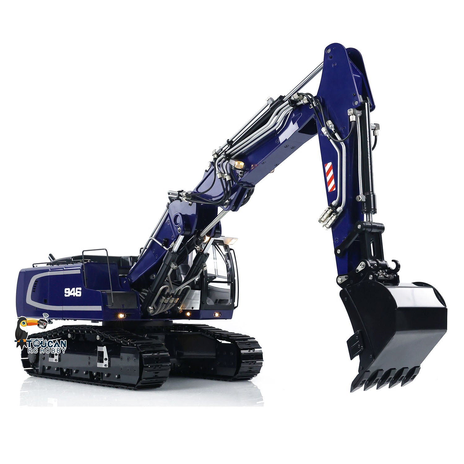MTM 946-3 Metal 1/14 Excavator Full Hydraulic Construction Machine with 6CH Reversing Valve and Digital Pressure Gauge featuring 3-Piece Arm and Hydraulic Clamshell Attachment
