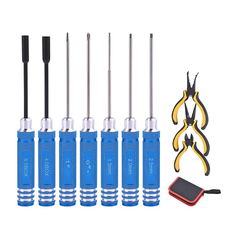 10-teiliges Reparaturwerkzeug-Set aus Metall, Zangen, Schraubendreher, Sechskantschraubendreher für RC-Auto, Boot, LKW, emulierte Fernbedienung, Flugzeuge, Hobby-Modell